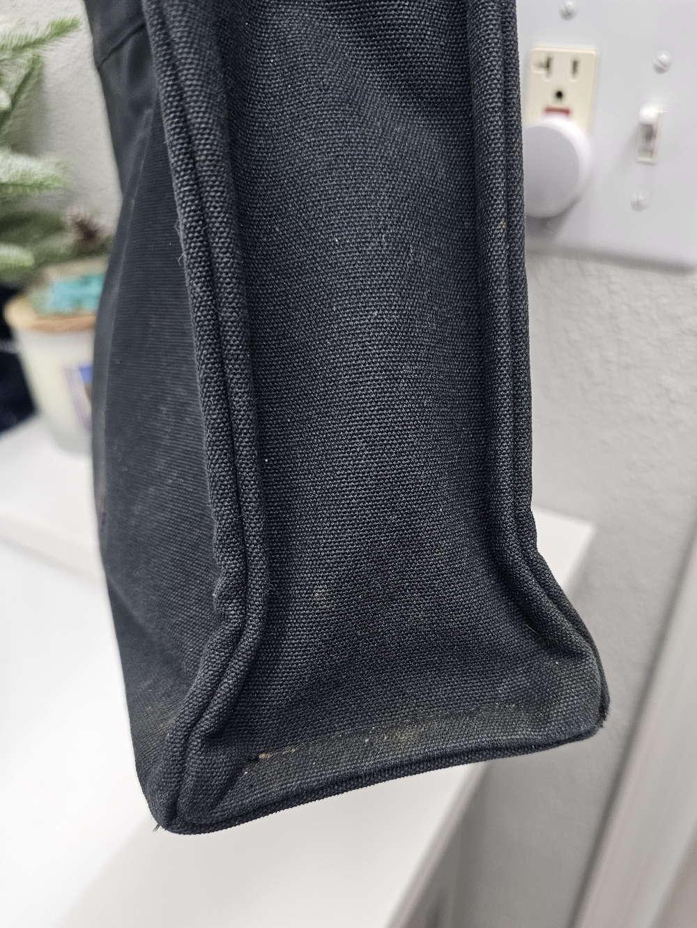 Authentic Hermes Black Canvas Tote with Dual-Stripe Web Handles - Picture 13 of 16